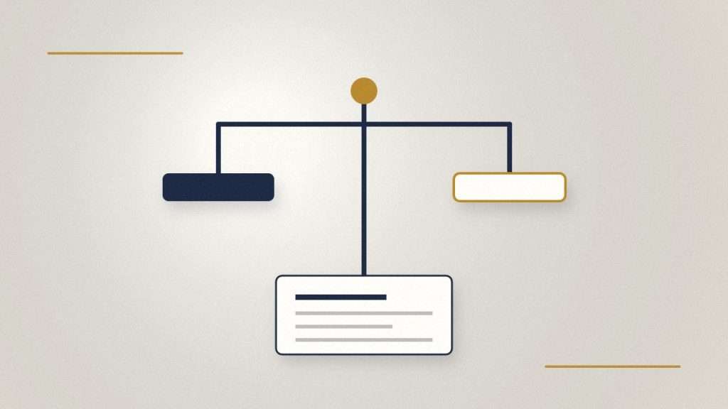 Sue a timeshare company 2026 — editorial illustration of balanced scales above a contract, representing arbitration versus litigation options for owners