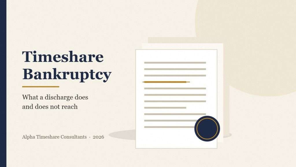 Timeshare bankruptcy in 2026 explained: what a Chapter 7 or Chapter 13 discharge reaches, and why post-petition maintenance fees survive it under 11 U.S.C. 523(a)(16).
