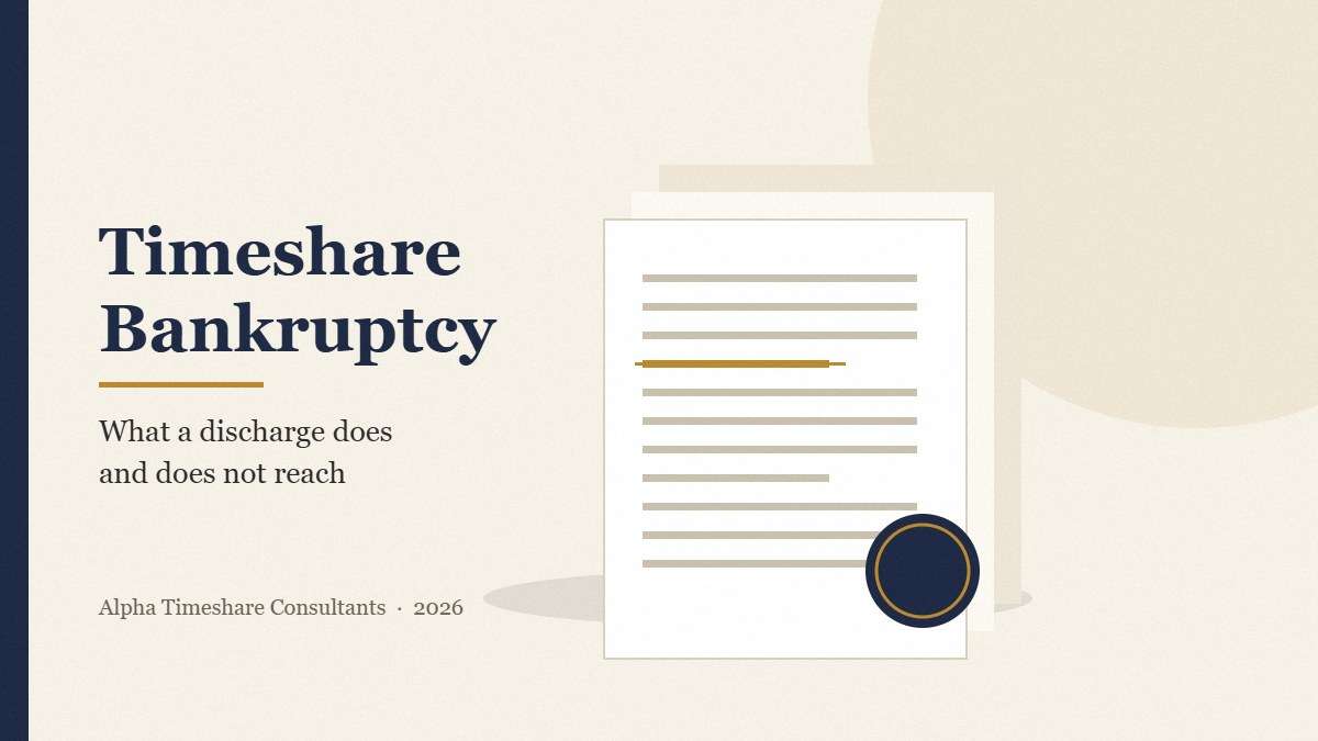 Timeshare bankruptcy in 2026 explained: what a Chapter 7 or Chapter 13 discharge reaches, and why post-petition maintenance fees survive it under 11 U.S.C. 523(a)(16).